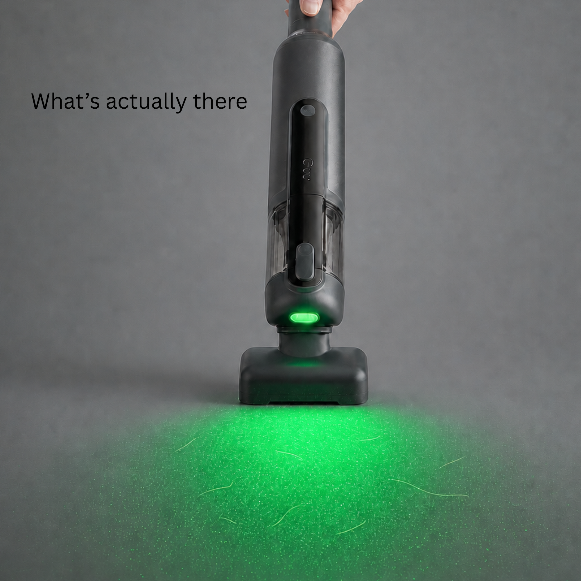 After comparison showing a seemingly clean surface revealing hidden dust and hair when the Guu Vision 2.0 green LED light is turned on.