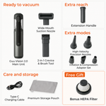 Complete 4-in-1 accessory kit for the Guu Vision 2.0 handheld vacuum, replacing multiple cleaning tools with one versatile device.