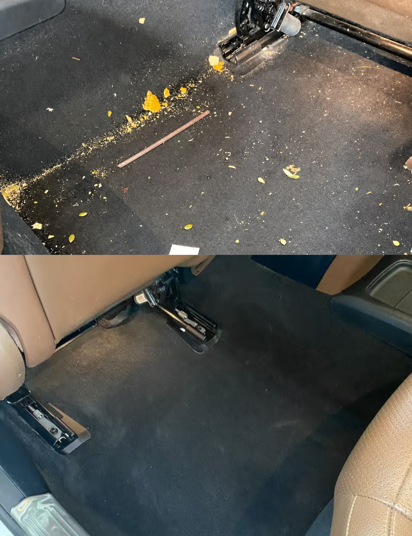 Guu Vision 2.0 reviews: Customer before and after photo showing a spotless car interior deeply cleaned by the cordless handheld vacuum.